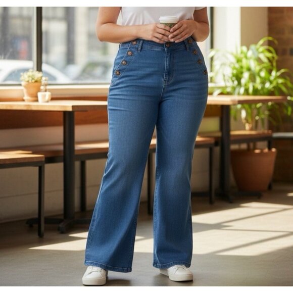 Lane Bryant Denim - Lane Bryant Pull-On Fit High-Rise Sailor Flare Jean Size 28